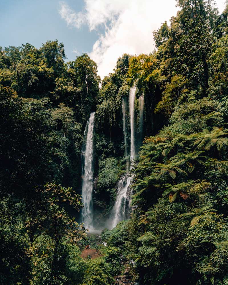 Drone photo of waterfall in Bali